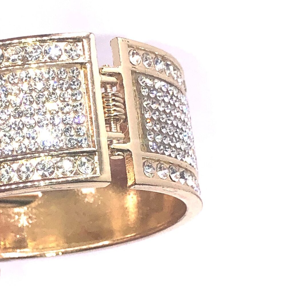 Gold Tone Rhinestone Statement Hinged Clamper Bra… - image 7